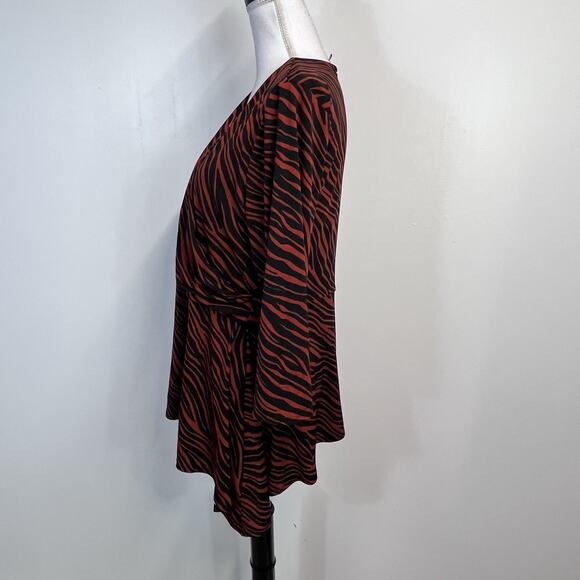 Chaus New York Tunic Top size Extra Large Dark Red Black Stripes Slinky Stretch - Picture 5 of 7